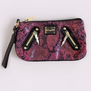 Betseyville Betsey Johnson Pink Faux Snakeskin Print Lightening-bolt Clutch Bag